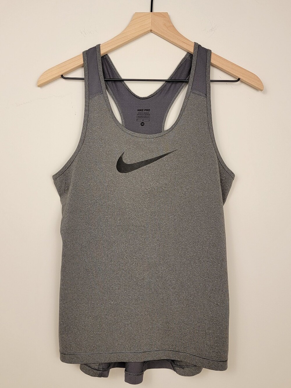 Nike Pro Dri-FIT Racerback Workout Tank Top Gray Swoosh Medium M